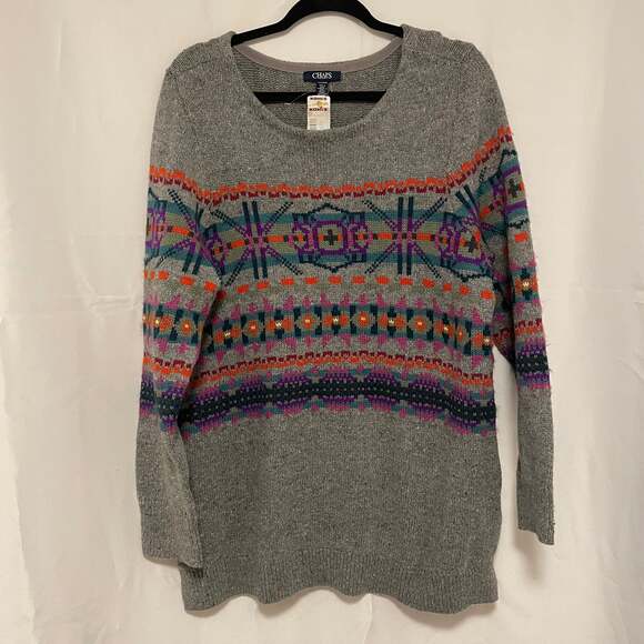 NWT Chaps Denim Aztec Sweater 2XL Gray‎ Colorful Southwestern Navajo - Picture 1 of 5